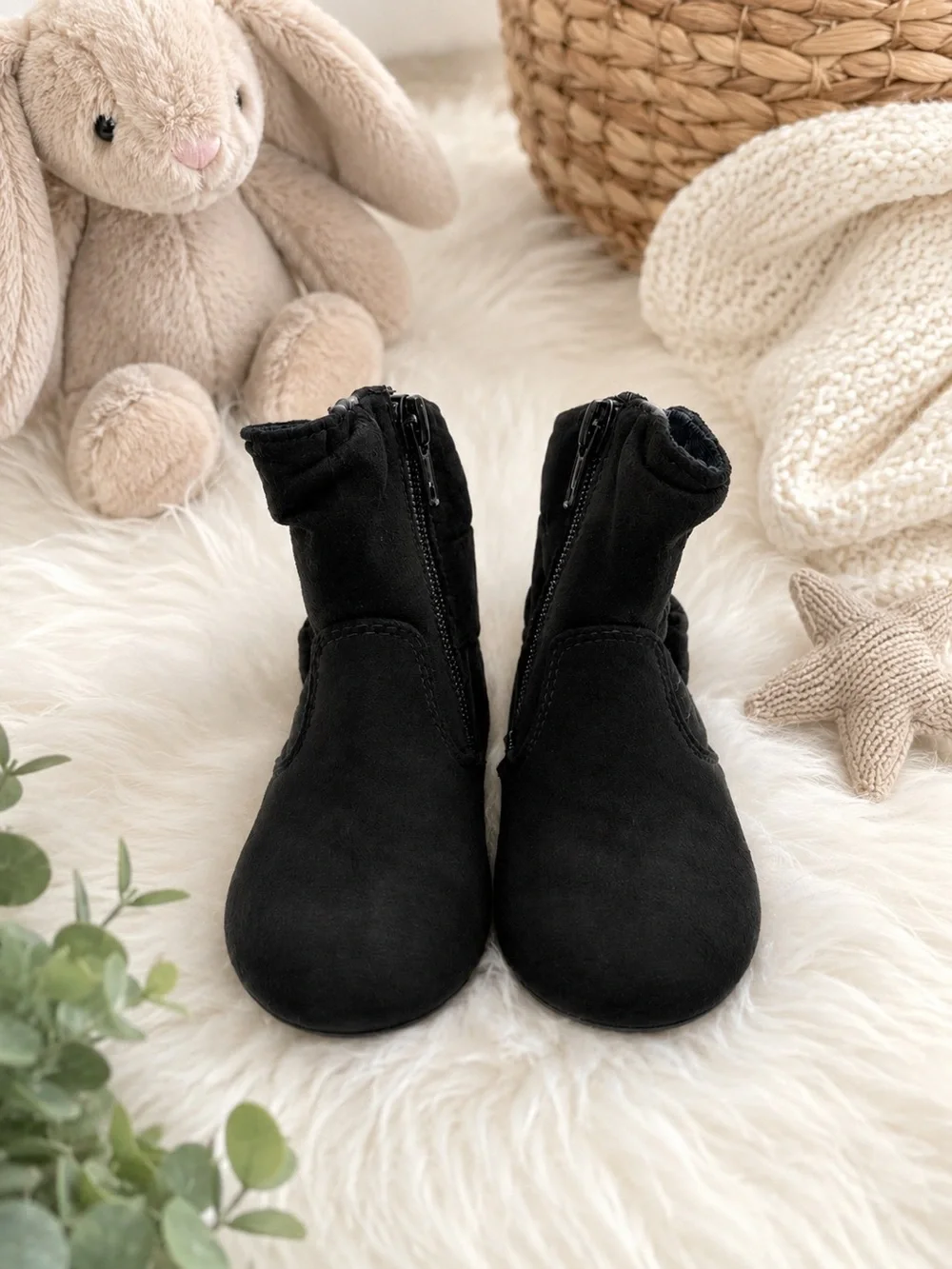 Wonder Nation Toddler Black Faux Suede Bow Ankle Boots Size 7